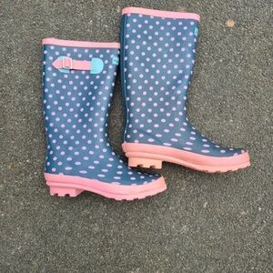 Wyeth by Todd Magill Navy and Pink Polka Dot Rain Boots